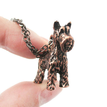 Realistic Schnauzer Puppy Dog Shaped Animal Pendant Necklace in Copper