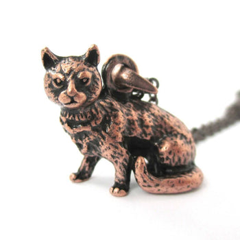 Realistic Short Hair Kitty Cat Shaped Animal Charm Necklace in Copper