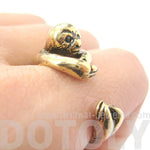 Realistic Sloth Shaped Animal Wrap Around Hug Ring in Shiny Gold