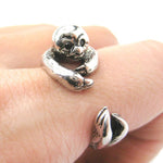 Realistic Sloth Shaped Animal Wrap Around Hug Ring in Shiny Silver