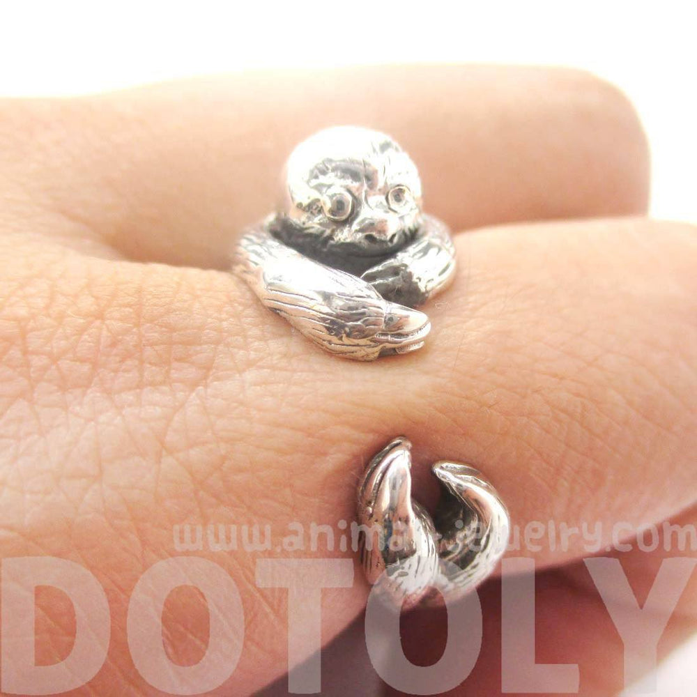 Realistic Sloth Shaped Animal Wrap Around Ring in 925 Sterling Silver