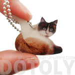 Realistic Snowshoe Kitty Cat Shaped Pendant Necklace | Handmade
