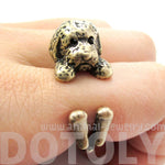 Realistic Toy Poodle Puppy Dog Shape Animal Wrap Around Ring in Brass