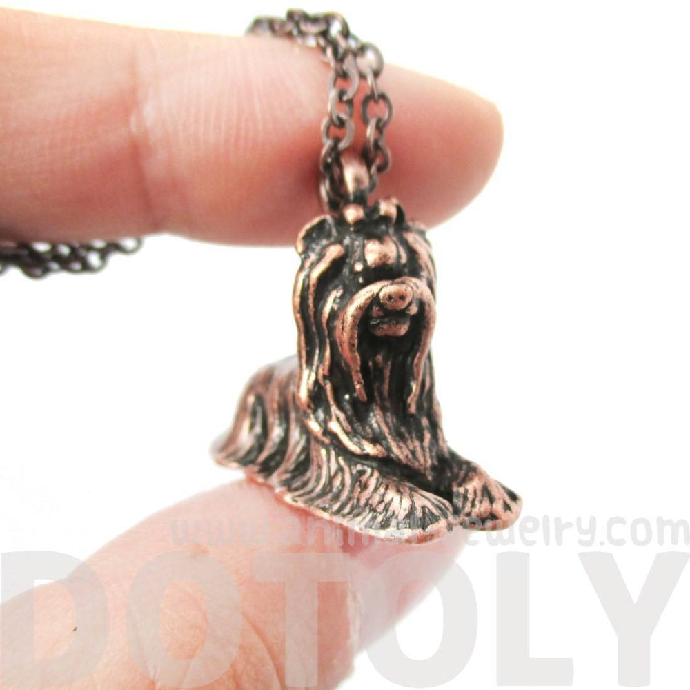 Realistic Yorkshire Terrier Puppy Dog Shape Pendant Necklace in Copper