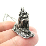 Yorkshire Terrier Puppy Dog Shaped Animal Pendant Necklace in Silver