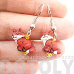 Tiny Fox Shaped Porcelain Ceramic Animal Dangle Earrings | Handmade