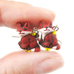 Tiny Fox Shaped Porcelain Ceramic Animal Dangle Earrings | Handmade