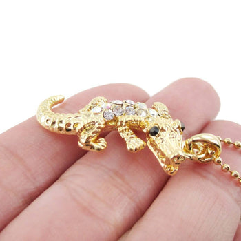 Rhinestone Crocodile Shaped Alligator Pendant Necklace in Gold | DOTOLY | DOTOLY