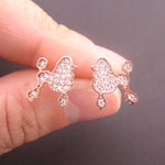 Rhinestone French Poodle Puppy Shaped Silhouette Stud Earrings