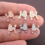 Rhinestone French Poodle Puppy Shaped Silhouette Stud Earrings