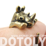 Rhino Rhinoceros Animal Wrap Around Ring in Brass - Size 5 to 10 | DOTOLY