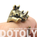 Rhino Rhinoceros Animal Wrap Around Ring in Brass - Size 5 to 10 | DOTOLY