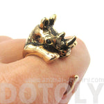 Rhino Rhinoceros Animal Wrap Around Ring in Shiny Gold | US Size 5 to 10 Available | DOTOLY