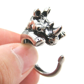 Rhino Rhinoceros Animal Wrap Around Ring in Shiny Silver | Size 5 to 10 | DOTOLY