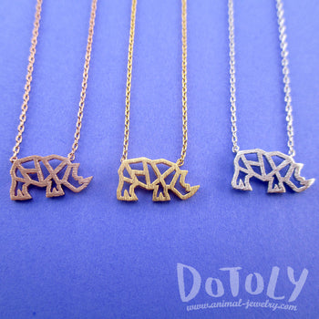 Rhino Rhinoceros Outline Shape Pendant Necklace in Silver Gold or Rose Gold