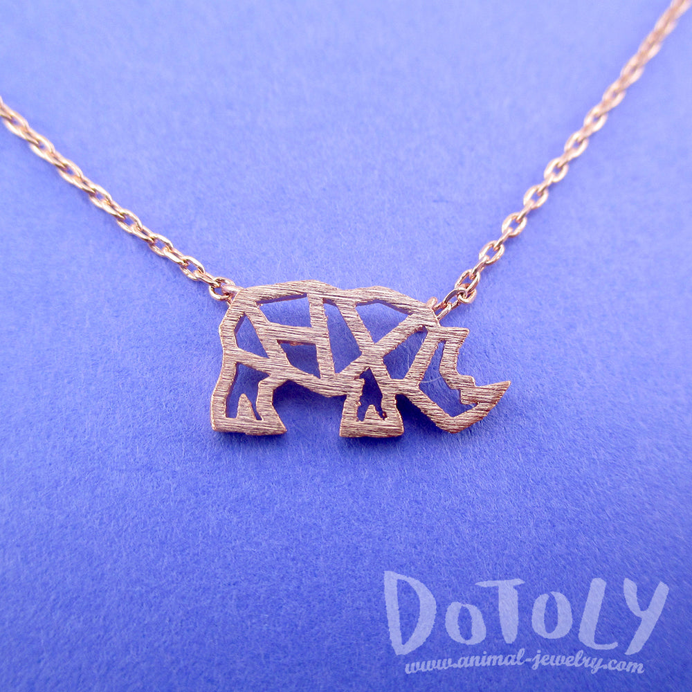 Rhino Rhinoceros Outline Shaped Pendant Necklace in Gold | DOTOLY