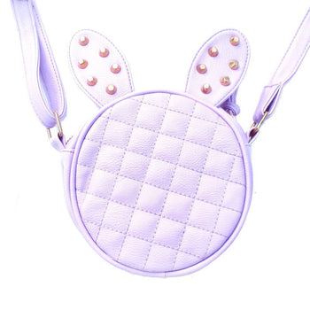 Round Bunny Rabbit Ears Shaped Quilted Cross Body Shoulder Bag in Purple with Studs | DOTOLY