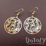 Round Butterfly Pattern Filigree Cut Out Shaped Dangle Earrings in Gold | DOTOLY | DOTOLY