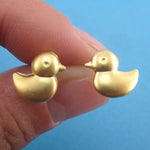 Rubber Ducky Duck Shaped Stud Earrings in Silver or Gold | Animal Jewelry