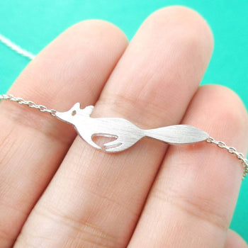 Running Fox Shaped Silhouette Pendant Necklace in Silver | Animal Jewelry | DOTOLY