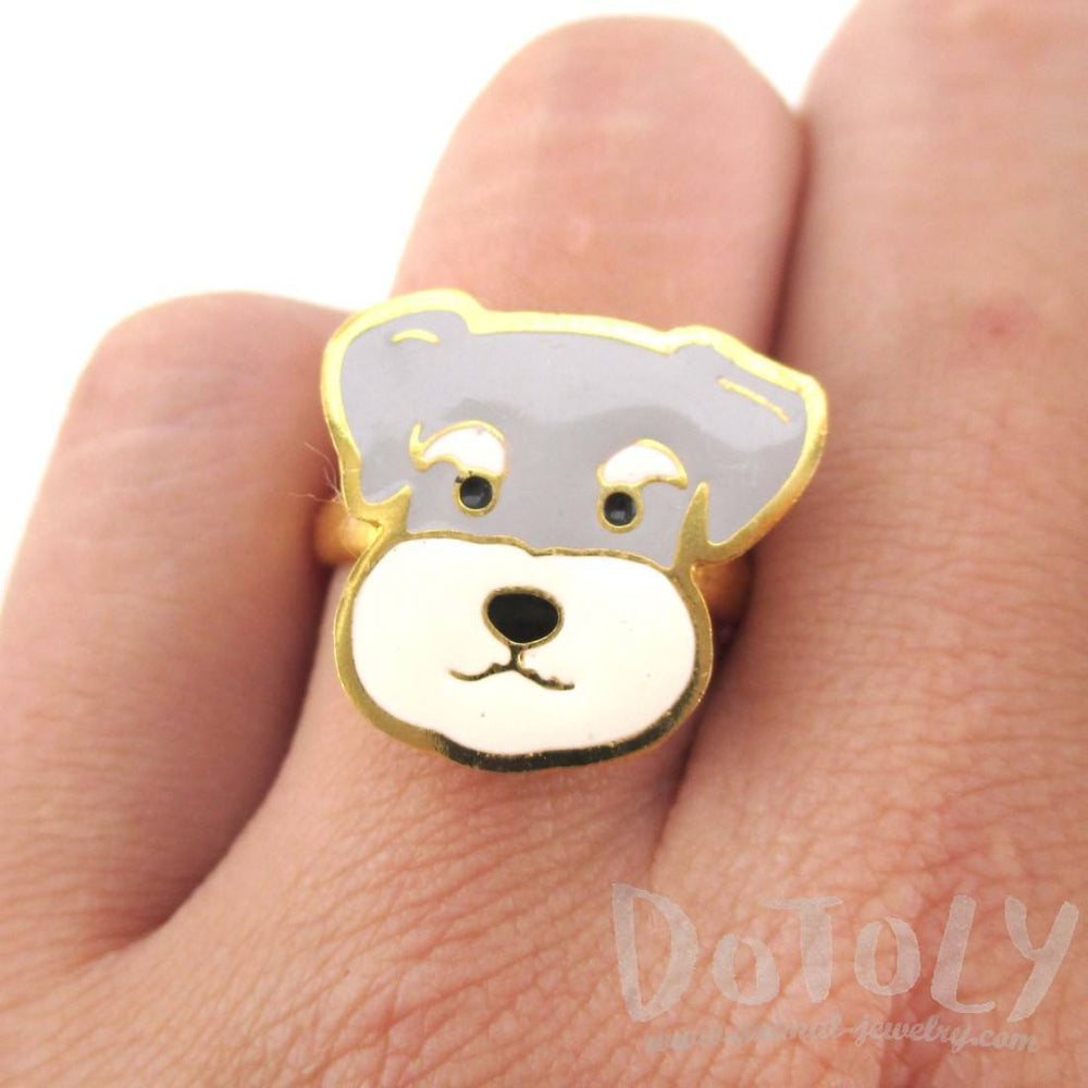 Schnauzer Puppy Dog Face Shaped Adjustable Animal Ring | Limited Edition | DOTOLY