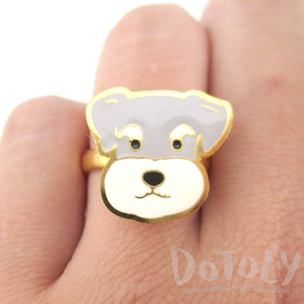 Schnauzer Puppy Dog Face Shaped Adjustable Animal Ring | Limited Edition | DOTOLY