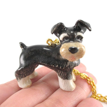 Schnauzer Puppy Dog Porcelain Hand Painted Ceramic Animal Pendant Necklace | Handmade | DOTOLY