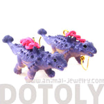 Scolosaurus Euoplocephalus Dinosaur Animal Figurine Shaped Dangle Earrings in Purple | DOTOLY