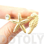 Seahorse Starfish and Rhinestone Shaped Allergy Free Stud Earrings in Gold | Animal Jewelry | DOTOLY