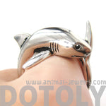 Shark Sea Animal Wrap Around Realistic Ring in Shiny Silver - Size 5 to 10 | DOTOLY