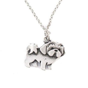 Shih Tzu Puppy Dog Shaped Charm Necklace in Silver | Animal Jewelry