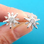 Shiny Rhinestone Sirius Star Shaped Stellar Space Themed Stud Earrings in Silver