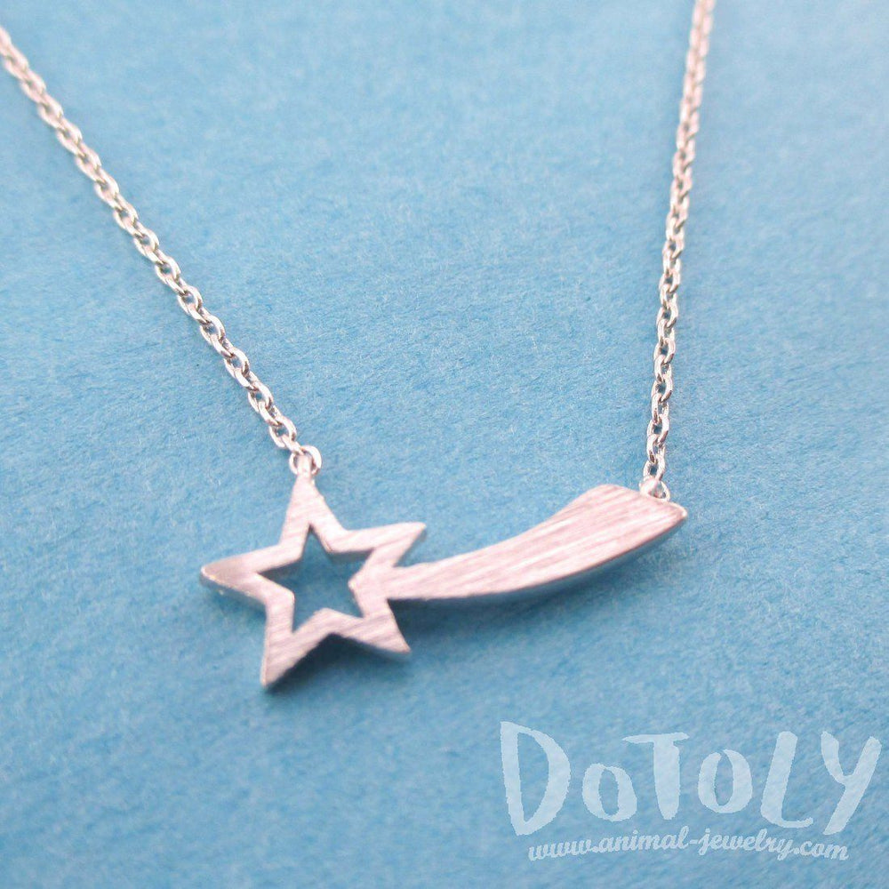 Shooting Star Shaped Make a Wish Pendant Necklace in Silver | DOTOLY | DOTOLY