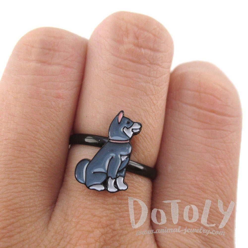 Siberian Husky Puppy Shaped Dog Inspired Adjustable Ring | DOTOLY