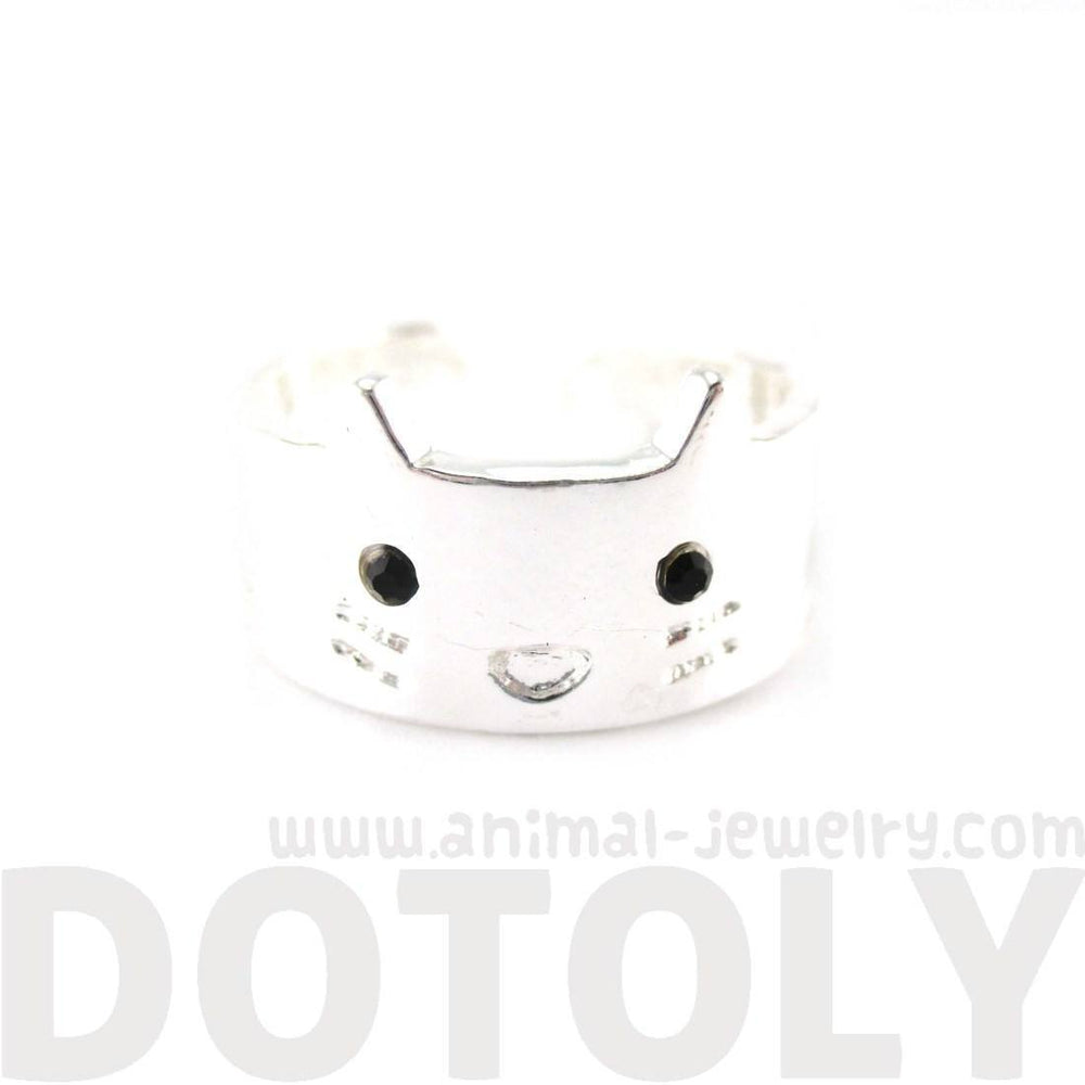 Simple Kitty Cat Face Shaped Animal Ring in Silver | Animal Jewelry | DOTOLY