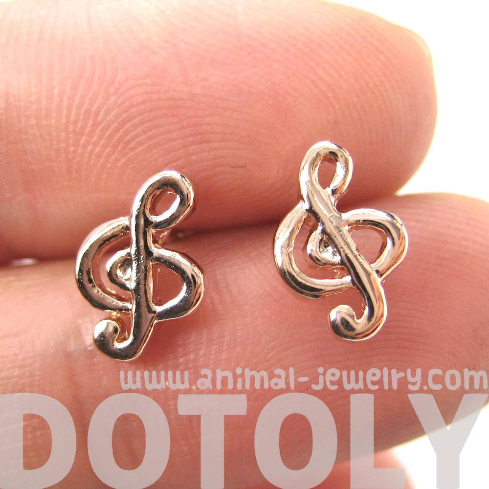 Simple Musical Note Treble Clef Shaped Stud Earrings in Rose Gold | DOTOLY