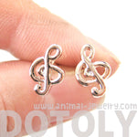 Simple Musical Note Treble Clef Shaped Stud Earrings in Rose Gold | DOTOLY