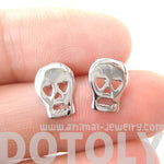 Skull Shaped Skeleton with Heart Shaped Eyes Stud Earrings in Silver | DOTOLY