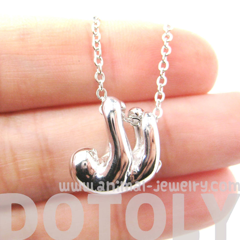 Sleek Abstract Sloth Shaped Animal Pendant Necklace in Silver | DOTOLY | DOTOLY