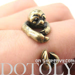 Sloth Animal Wrap Around Hug Ring in Brass - Sizes 4 to 9 Available | DOTOLY