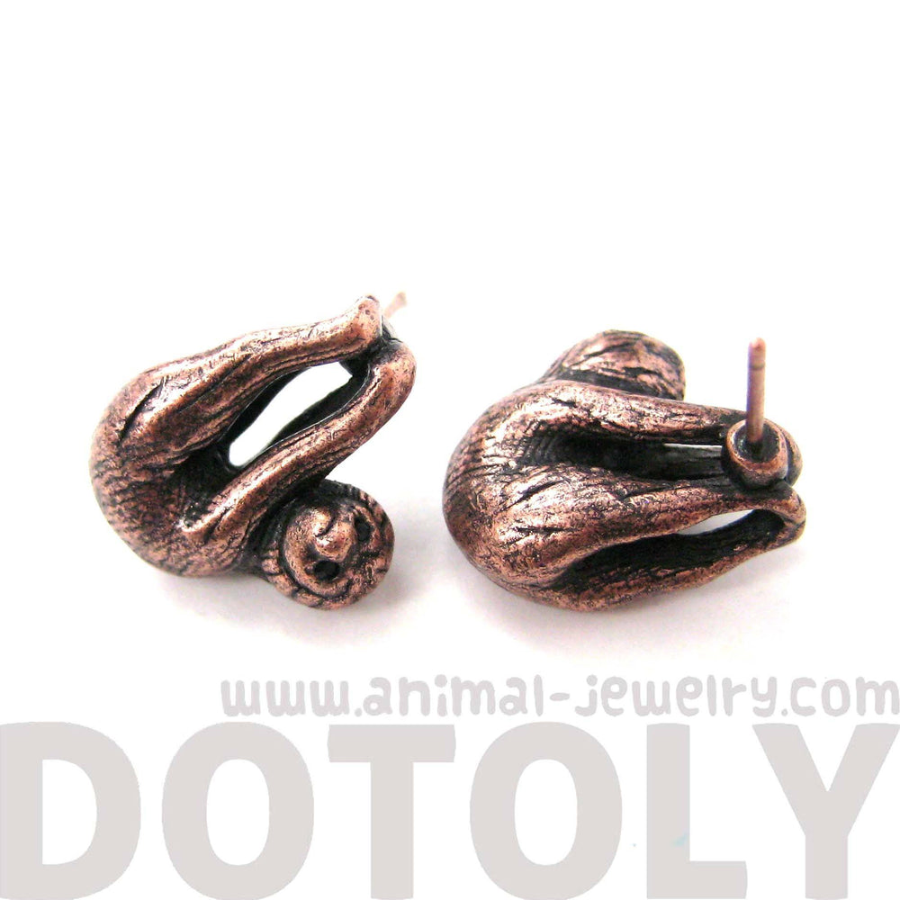 Sloth Clinging Onto Your Ears Shaped Animal Stud Earrings in Copper | DOTOLY | DOTOLY