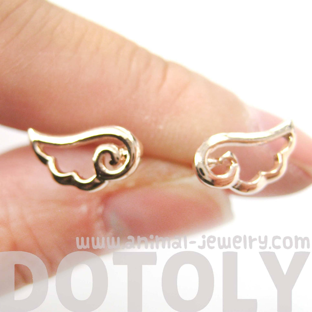 Small Angel Wings Feather Outline Stud Earrings in Rose Gold | DOTOLY | DOTOLY
