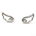 Small Angel Wings Feather Outline Stud Earrings in Silver | DOTOLY | DOTOLY