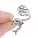 Dolphin and Seashell Adjustable Wire Wrap Ring in Silver | DOTOLY