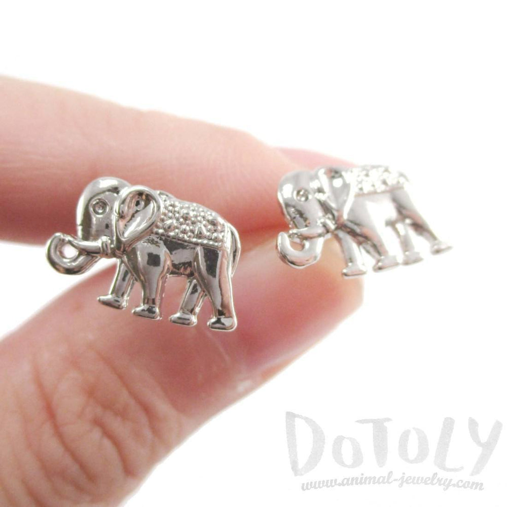Small Elephant Shaped Stud Earrings in Silver | Animal Jewelry | DOTOLY