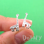 Small Giraffe Silhouette Shaped Stud Earrings in .925 Sterling Silver