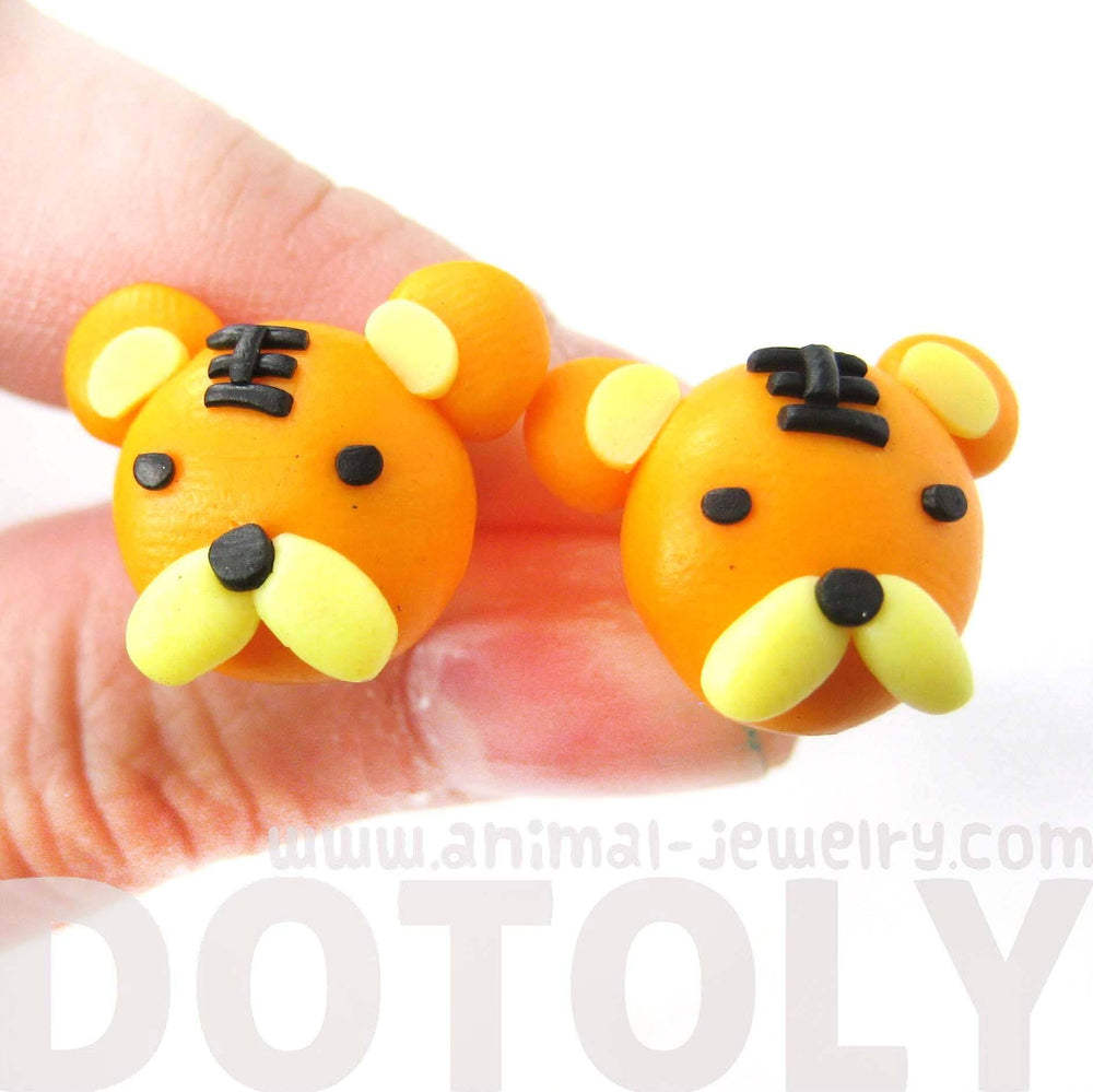 Small Tiger Shaped Animal Themed Polymer Clay Stud Earrings | DOTOLY | DOTOLY