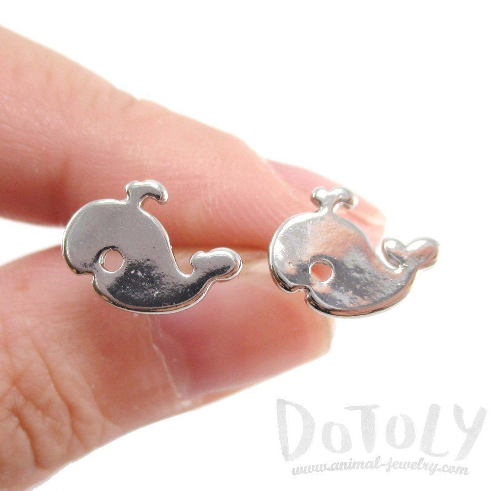 Small Whale Silhouette Shaped Stud Earrings in Silver | Animal Jewelry | DOTOLY