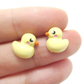 Small Yellow Rubber Ducky Shaped Stud Earrings | Animal Jewelry | DOTOLY