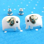 Baby Elephant Shaped Animal Stud Earring in Silver with Heart Shaped Ears | DOTOLY